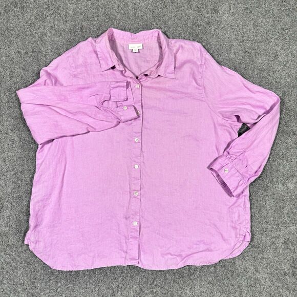 J. Jill Love Linen Pink Button Shirt Long Sleeve Petite XL - Picture 2 of 6